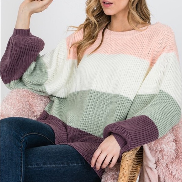 Color block Oversized Sweater bubble sleeves - Picture 2 of 6